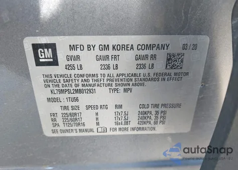 2021 Chevrolet Trailblazer Fwd Lt z USA, uszkodzony, nr VIN KL79MPSL2MB012931